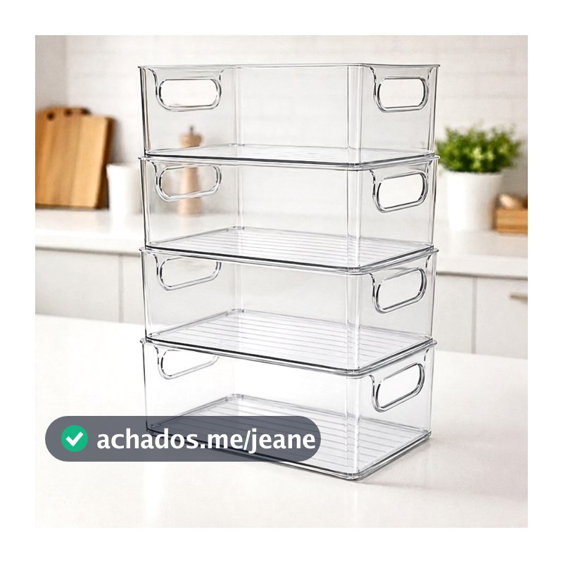 Kit 4 Organizador de Armário Multiuso Transparente Empilhável Gaveta Cozinha Despensa Geladeira