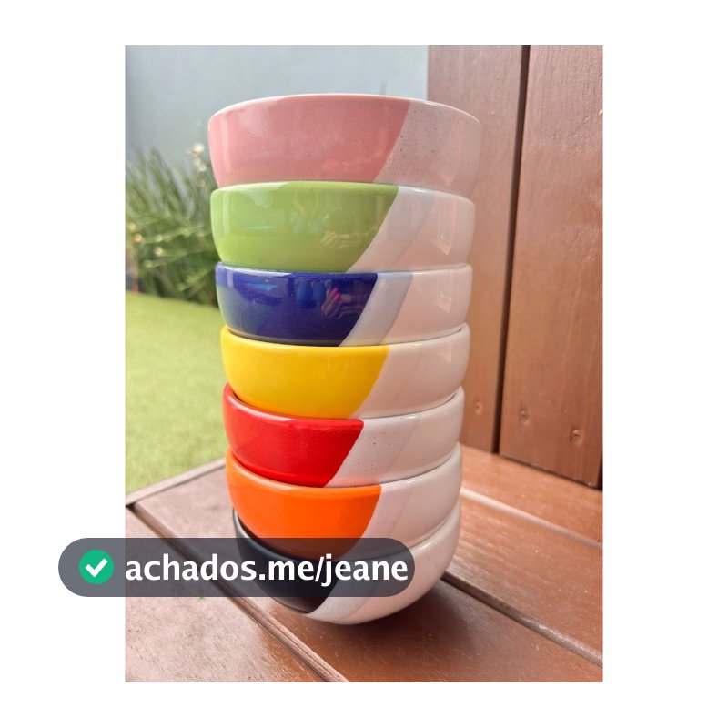 Kit Bowl Cerâmica Premium Bicolor - Cumbuca 400ml - Bowl Jogo de Sobremesa Tigela