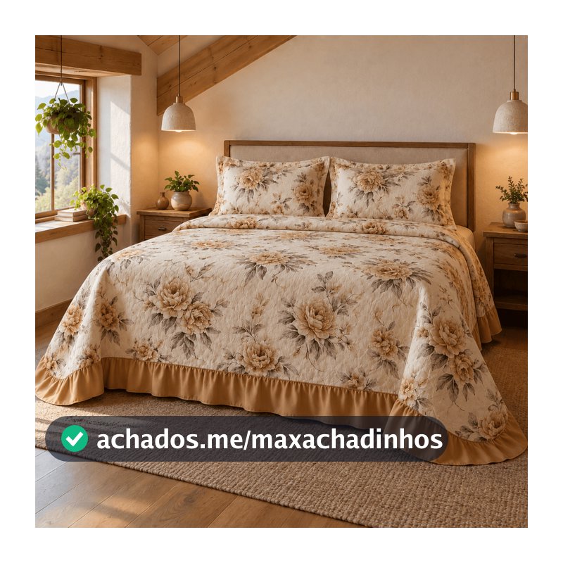 Colcha Queen Cama Posta Box Tecido Estampado Com Babado Cores Vivas