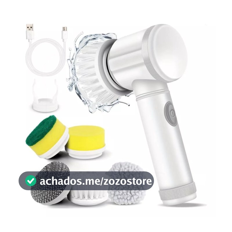 Escova de Limpeza 5 em 1 Sem Fio Limpador Multiuso Prático Com Mais Duas Cabeças de Escova