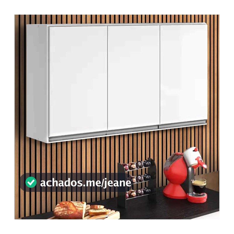 Armário Aéreo de Cozinha e Lavanderia 120cm 3 Portas MDF