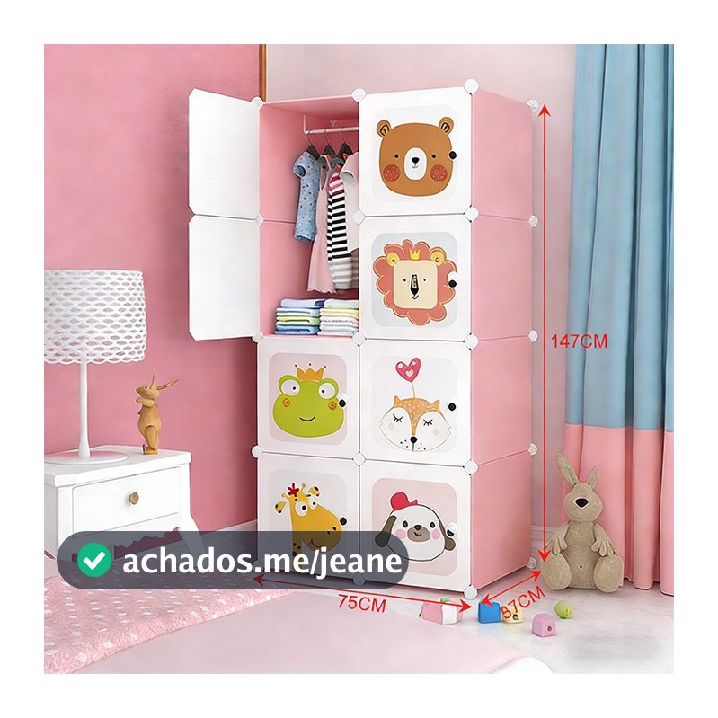 Guarda-Roupa Organizador Infantil Multifuncional com Desenhos de Animais - Montagem Simples, Material Seguro para Roupas