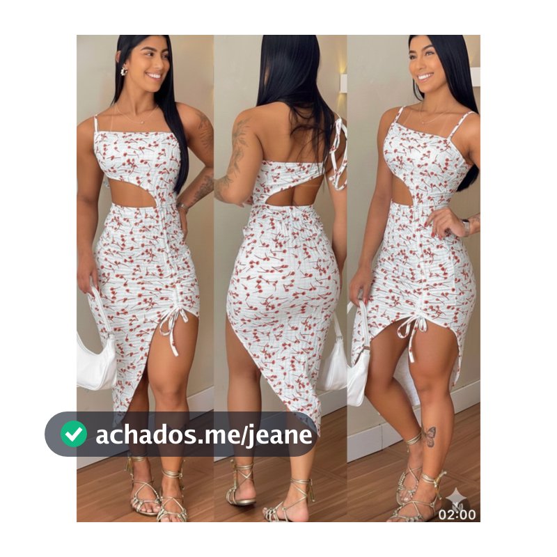 Vestido Midi Bubble Verão Estampado com Alça e Fenda Reguláveis
