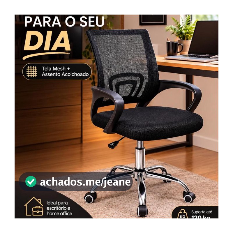 Cadeira Office Giratória Ergonômica Preta com Rodízios e Ajuste de Altura Kazalinda