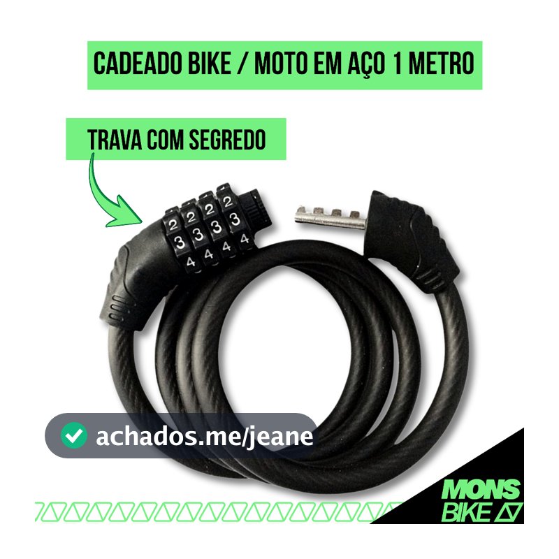 Cadeado Bike e Moto Cadeado Trava Bicicleta Segurança Com Segredo Aço 1m x 10mm Reforçado Antifurto
