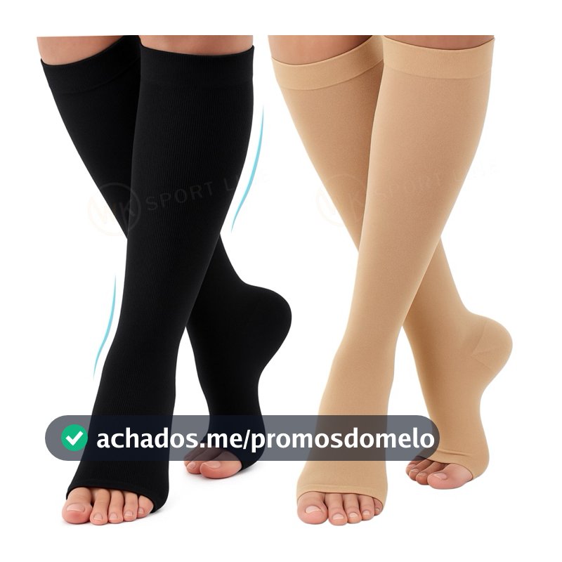 Meia de Compressão Alta Pressão – Abertas nos Dedos, Unissex, para Varizes, Inchaço e Gestantes