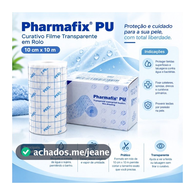 Curativo Adesivo Filme Rolo 10cm x 10m Pharmafix Impermeável Recortável