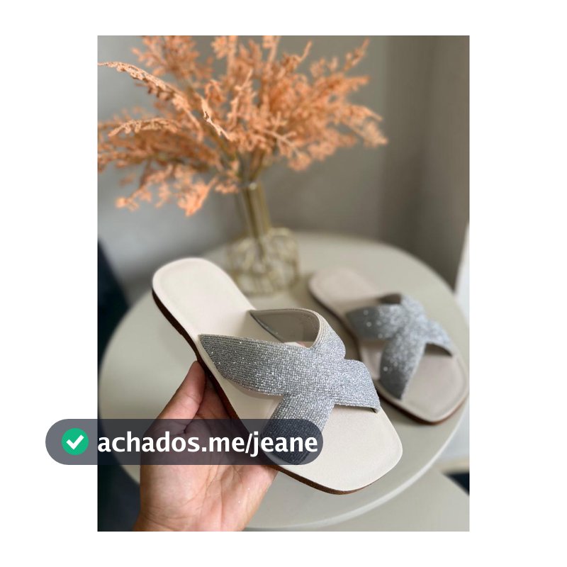 Sandalia Rasteirinha Feminina Glitter X Cruzada Chinelo Slide Confortável Casual Leve Moda Verão