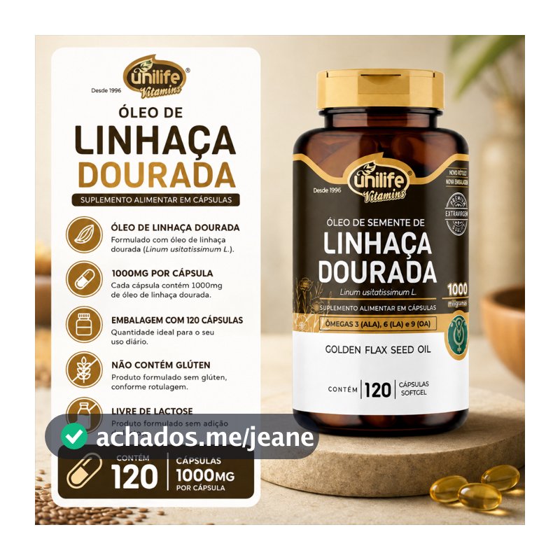 Óleo de Linhaça Dourada Unilife 1000mg 120 Cápsulas