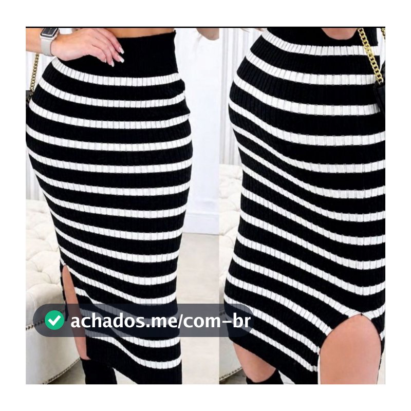 Saia Midi Feminina Tricot com Listras - Caimento Perfeito e Versátil
