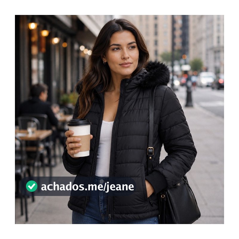 Jaqueta Bobojaco Forrada Puffer Feminina Inverno Capuz Removivel Impermeavel Frio Peluciada