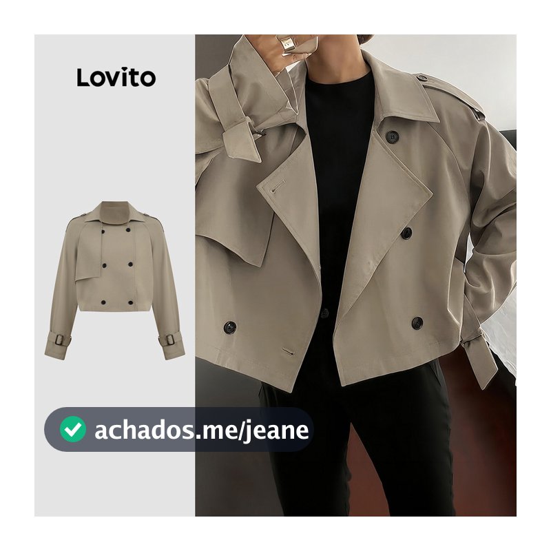 Lovito Social Jaqueta Elegante Com Botão Outono/Inverno Cáqui Feminina LK7LD166