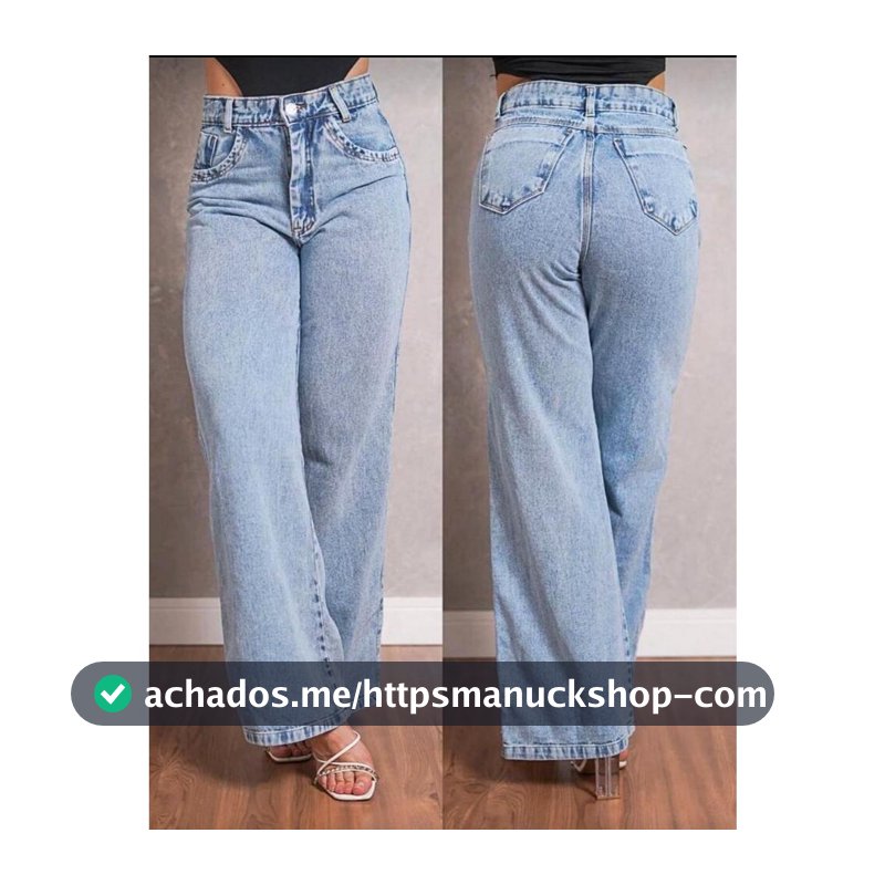Calça Jeans Feminina Wide Leg Marmorizada Pantalona Cintura Alta Tecido Grosso Elegante Confortável