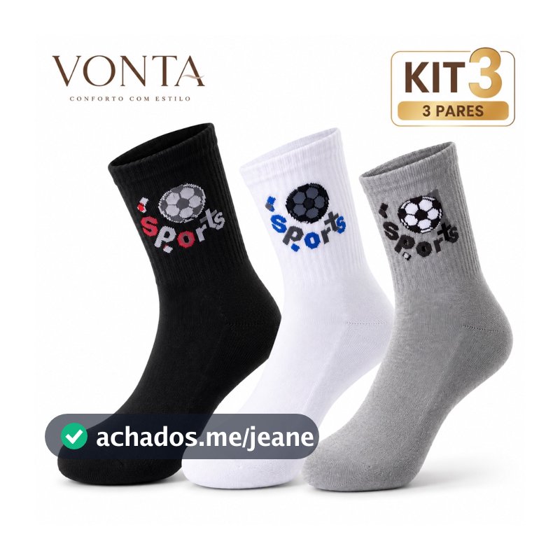 Meia Infantil Masculina Juvenil Cano Alto/curto Esportiva Estampa Futebol para Menino e Adolescente