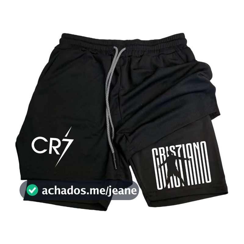 Short Compressão 2 em 1 Masculino CR7 Cristiano Ronaldo Para Academia Corrida Moda
