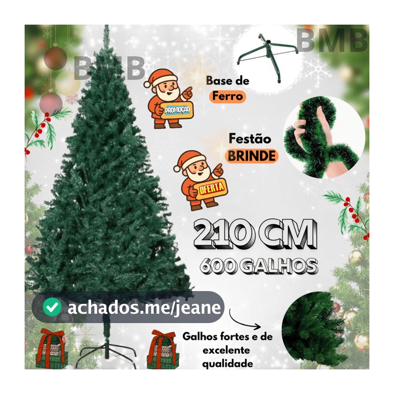 Árvore de natal 2.10 verde tradicional pinheiro cheia luxuosa canadense modelo PREMIUM