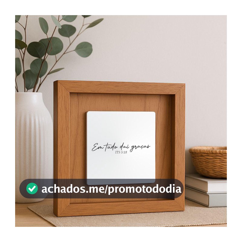 Quadro Decorativo em Madeira Quadrado 20x20 com Placa de Espelho Gravado com Frase Religiosa Sala Quarto Casa Decoração