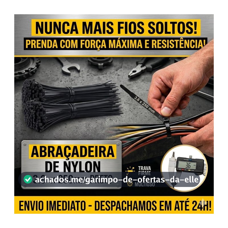 Kit Abraçadeiras Nylon Enforca Gato 3,6 x 250mm Preta Fita Cinta Plástica Lacre Organizado Hellerman