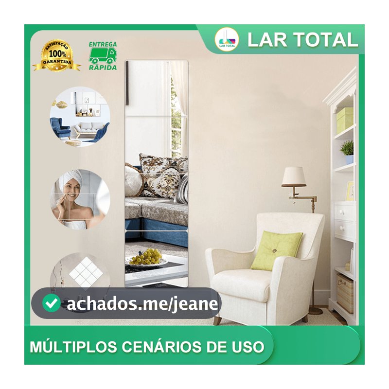 Kit 6/12/18 Espelhos Adesivos Decorativos de Parede 30x30 cm Versátil para Sala Quarto Cozinha