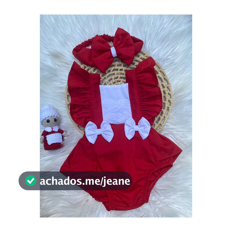 Jardineira romper infantil -  natal - roupa de bebê; acompanha laço; mamãe noel - laço
