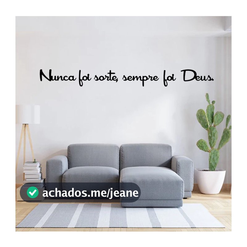 Quadro Decorativo Religioso Frase Nunca foi sorte sempre foi Deus MDF 3mm Preto Fosco