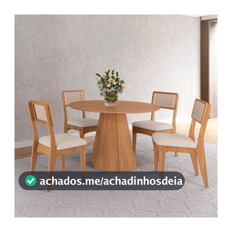 Conjunto Sala de Jantar Mesa Lisboa Hexagonal com 4 Cadeiras Palha Sintética 100% MDF