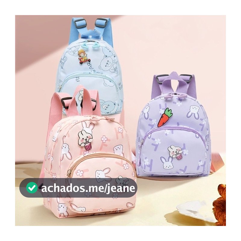 Mochila Infantil Urso e Coelho para Menino e Menina, Alças Acolchoadas e Zíper Durável, Ideal para Escola e Creche