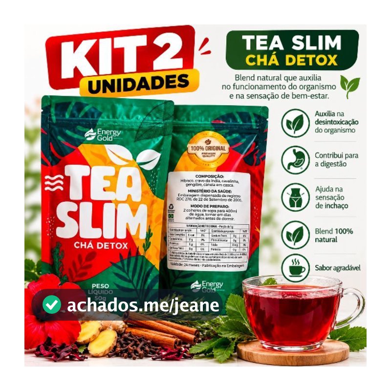 Kit 2 Chá Tea Slim Energy Gold 50g – Hibisco, Cavalinha, Gengibre, Canela e Cravo