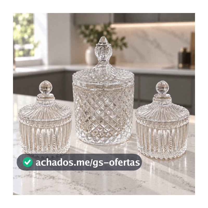 Kit 3 Peças - 2 Bombonieres Carrossel 90ml + 1 Potiche 290ml Vidro - Potes Doces Festa Mesa