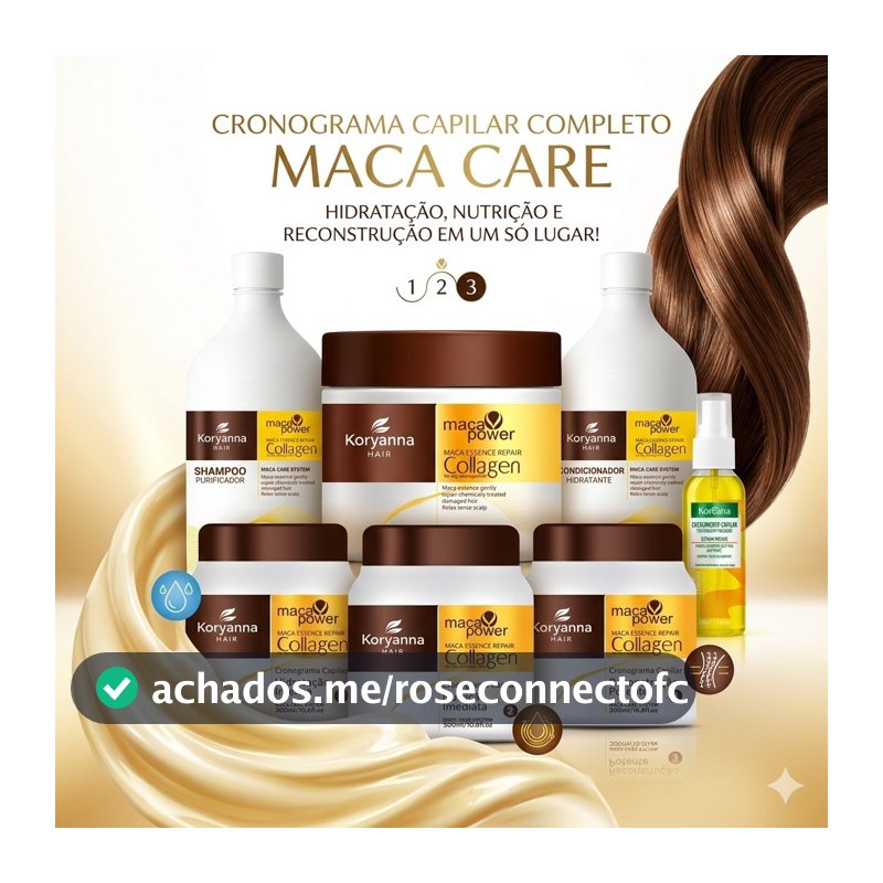 Kit Maca Power Completo com 7 Produtos – Cronograma Capilar + Máscara 500g, Shampoo 1L, Condicionador 1L  Reparador 50ml