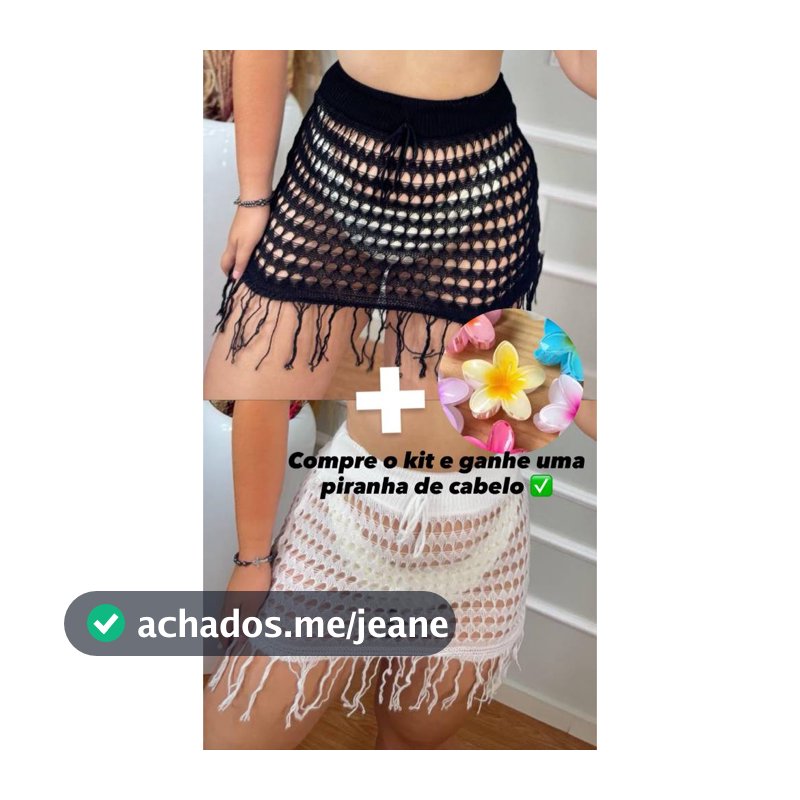 Saída de Praia Curta Feminina Saia com Franja Moda Praia Verão Piscina, Kit duas sais + brinde