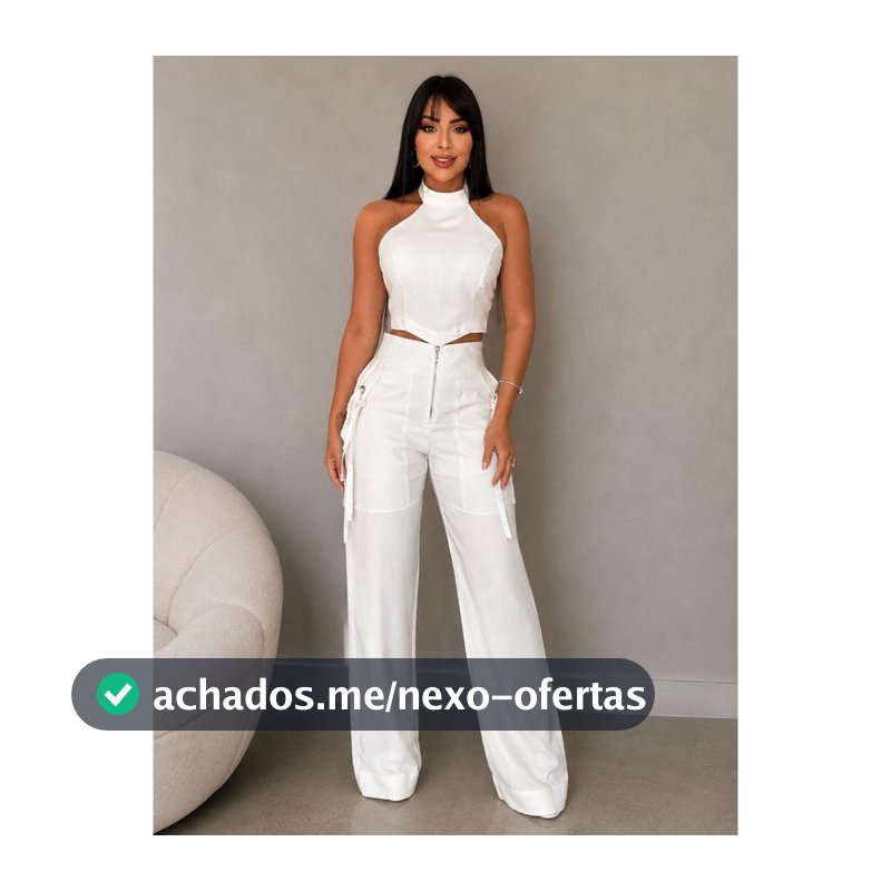 Conjunto Feminino Alfaiataria Cropped e Calça Pantalona Elegante