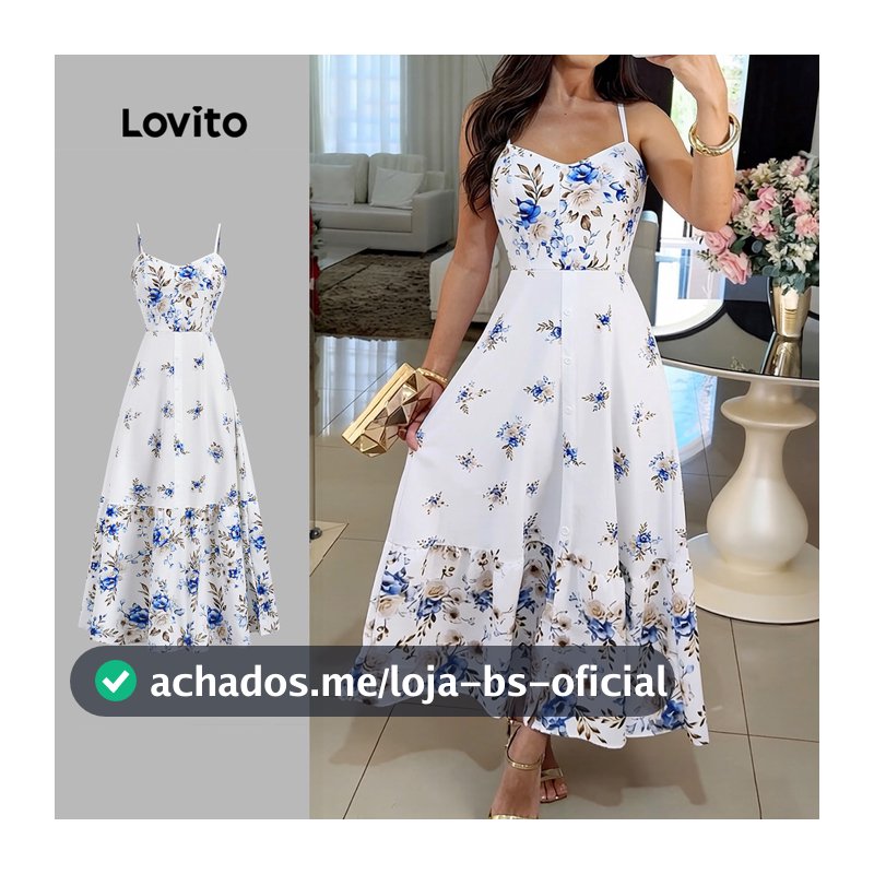 Lovito Floral Vestido Boho com Botões Na Frente Estampa Primavera/verão para Mulheres LBL34097