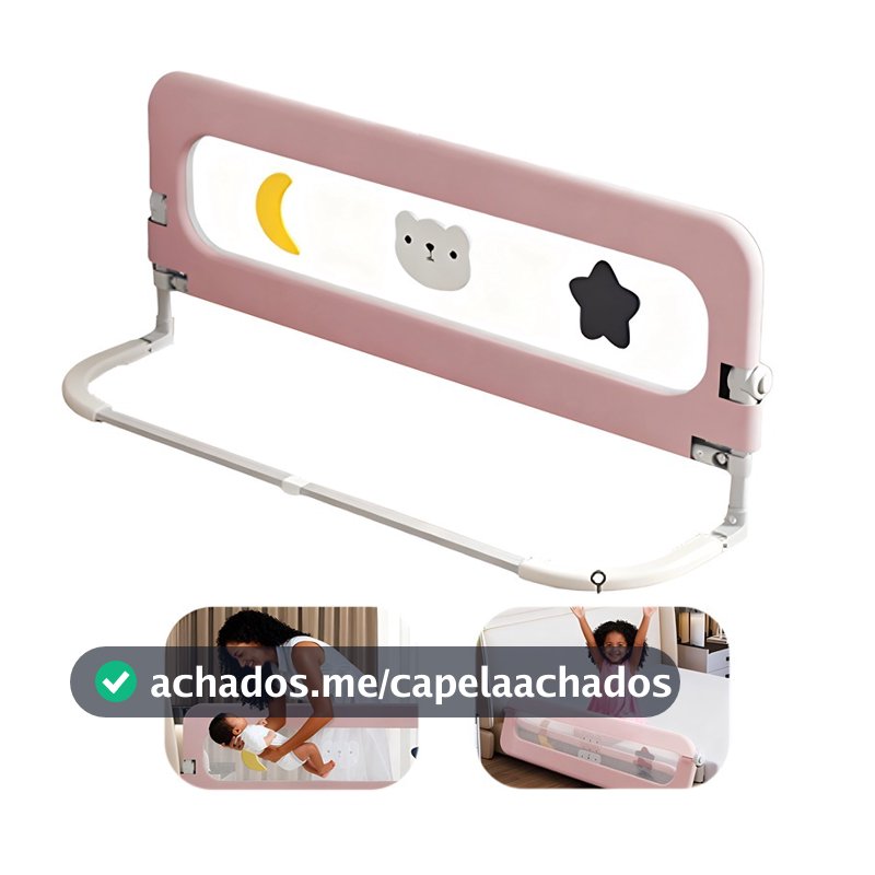 Grade de Cama com Proteção Infantil com Tela de Segurança 1,2m 1,5m 1,8m 2m Rosa / Cinza
