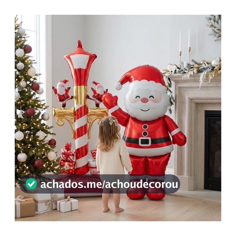 Kit Balão Papai Noel Grande + Enfeite de Natal 1,45 metro Balão Metalizado Decoração Natal