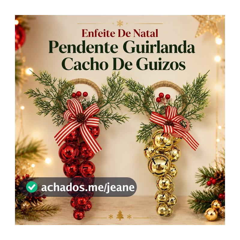 Enfeite De Natal Pendente 27cm Guirlanda Cacho De Guizos Vermelho/Dourado