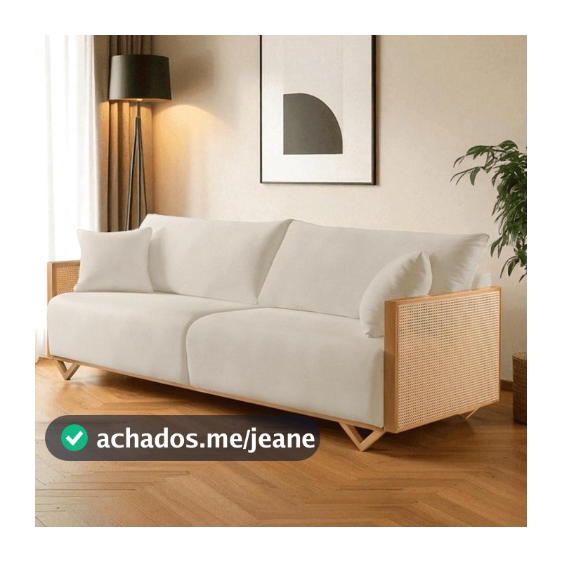 Sofá Arthur  2,30m Luxo 4 Lugares Madeira Palha Rattan Castellar
