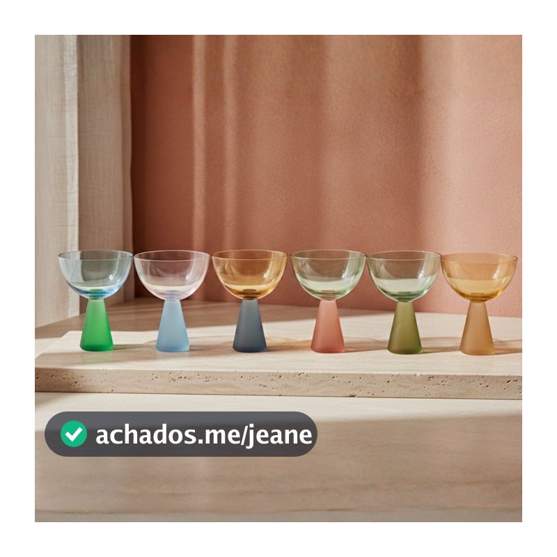 Jogo 6 Taças Vidro Coloridas 350ml Sobremesa Drinks Gin Vinho Mesa Posta Base Cônica