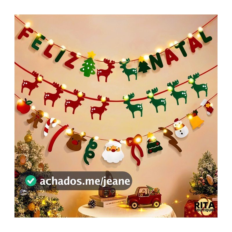 Faixa Decorativa Feliz Natal 2.5 Metros Alfabeto E Rena Dois Decorações De Natal