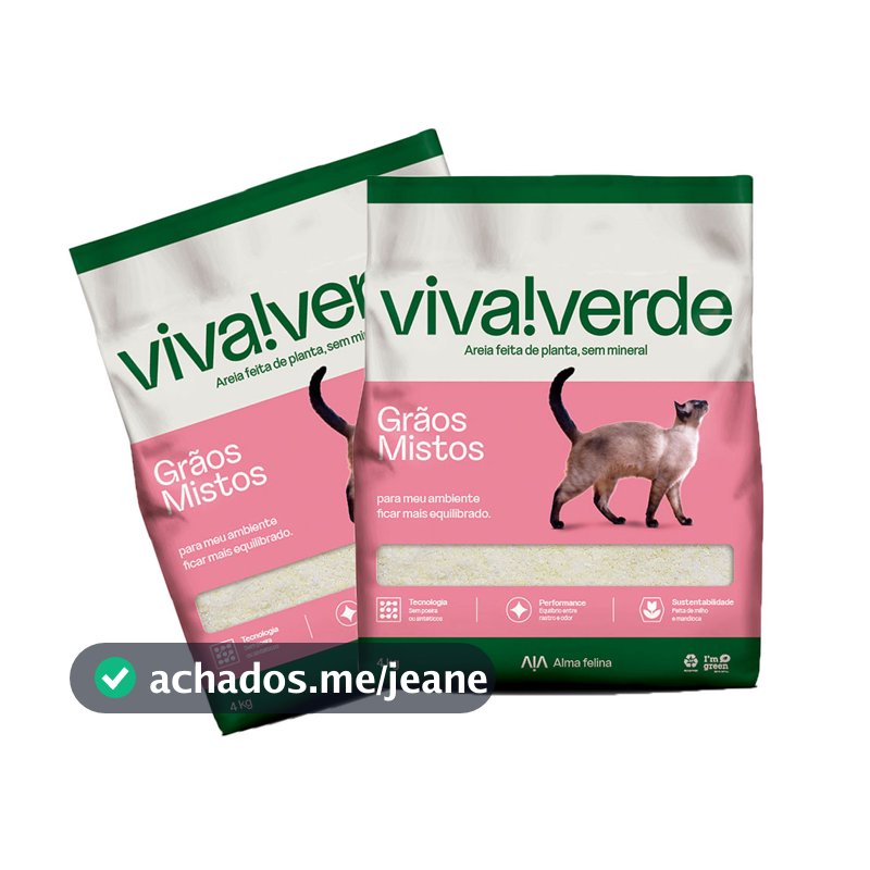 Kit 2 Areias Higiênicas Biodegradável Viva Verde Grãos Mistos Gatos 4kg