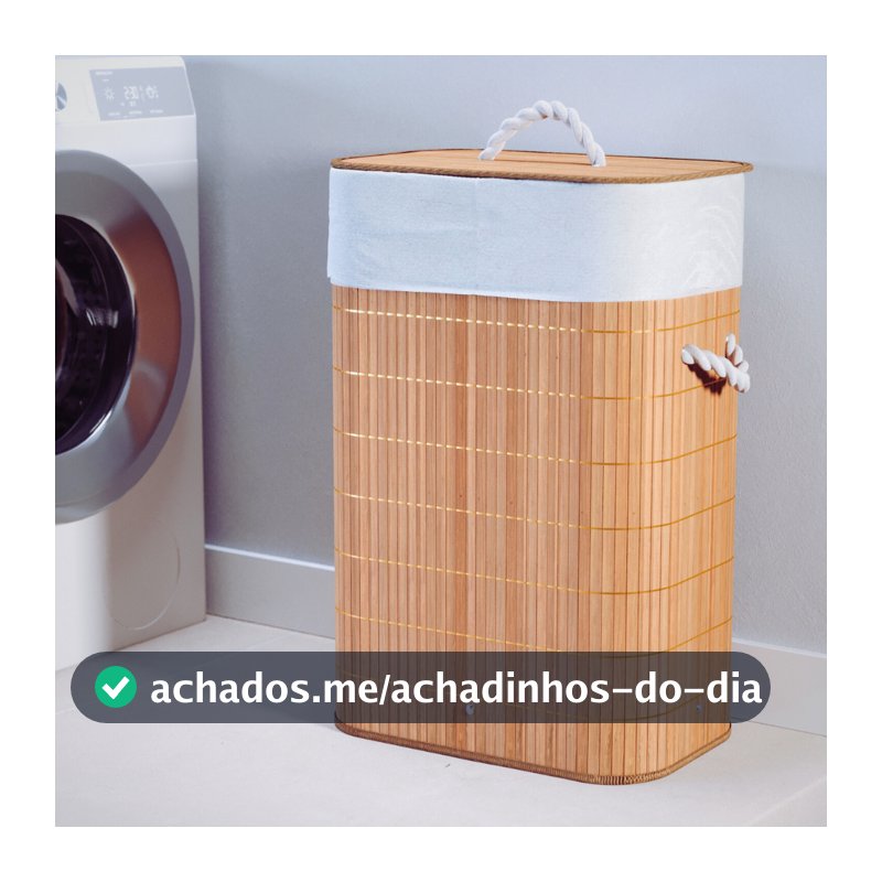 Cesto De Roupa Suja Bambu 72 Litros Lavanderia Com Tampa e Alças Forrado Grande Organizador Banheiro
