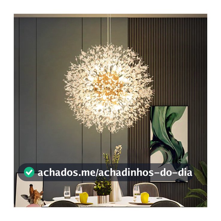 Vila sala de estar Lustre Cristal Dente Leão Redondo Luxo Prata Dourado+G9  lâmpadas