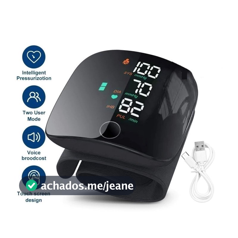 Medidor de Pressão Arterial Recarregável para Pulso com Display LCD - Tecnologia para Saúde