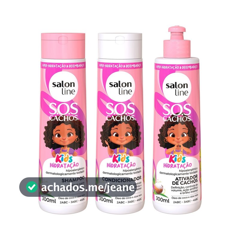 Kit Shampoo + Condicionador + Ativador de Cachos SOS Cachos Kids Hidratação Salon Line