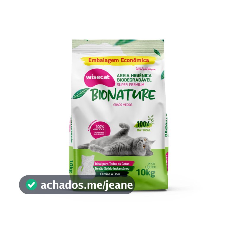 Areia Higienica Gatos Biodegradavel Bionature Grãos Médios 10Kg