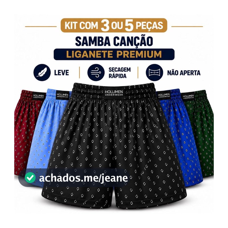 Samba Canção Liganete Premium short  Confortável Kit 3 ou 5  Peças