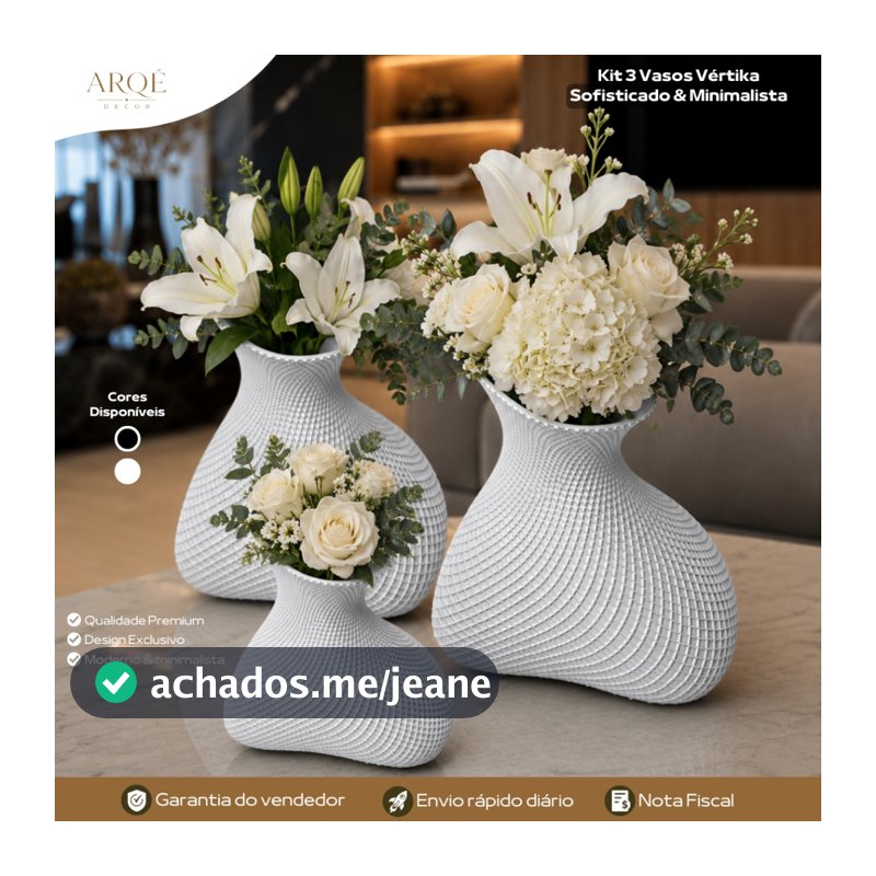 Kit 3 Vasos Vértika Arqé Decor Luxo Decorativo Sofisticado Minimalista Moderno Elegante para Sala Quarto e Escritório