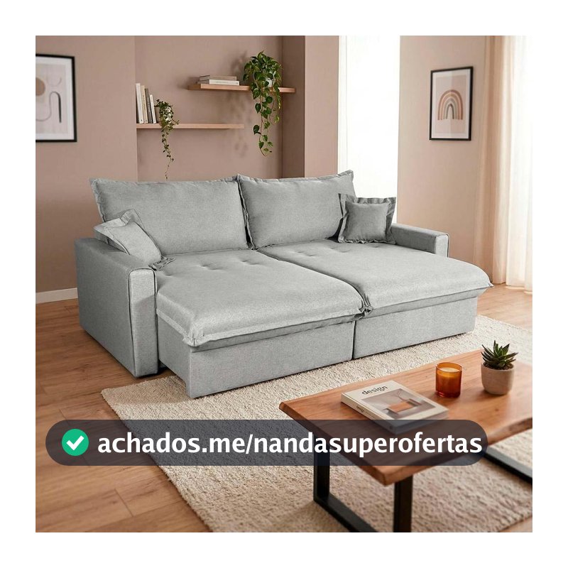 Sofá Cama Lume Sem Caixa 1,90m Linho Cinza - King House