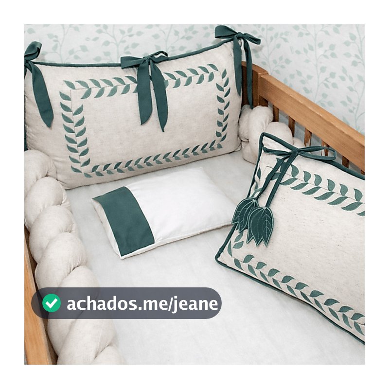 Kit Berço Americano Linho Verde 6 Peças 100% Algodão Luxo Enxoval Completo Menino Menina