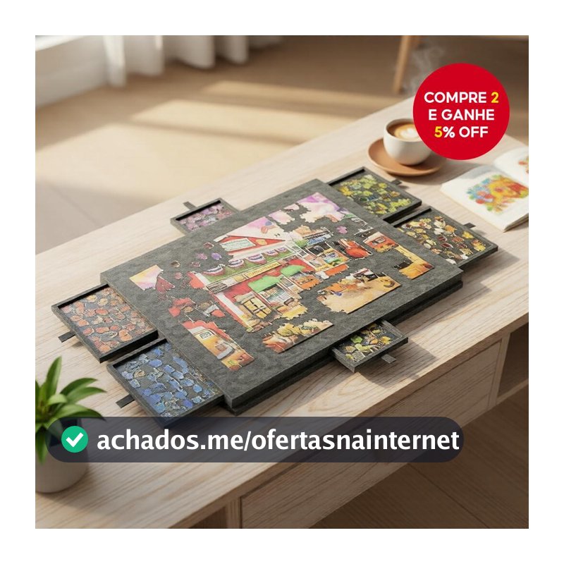 Quadro de Quebra-Cabeça de 1000 Peças: Mesa Inclinável com Tampa, 6 Bandejas de Armazenamento, Tapete Antiderrapante de